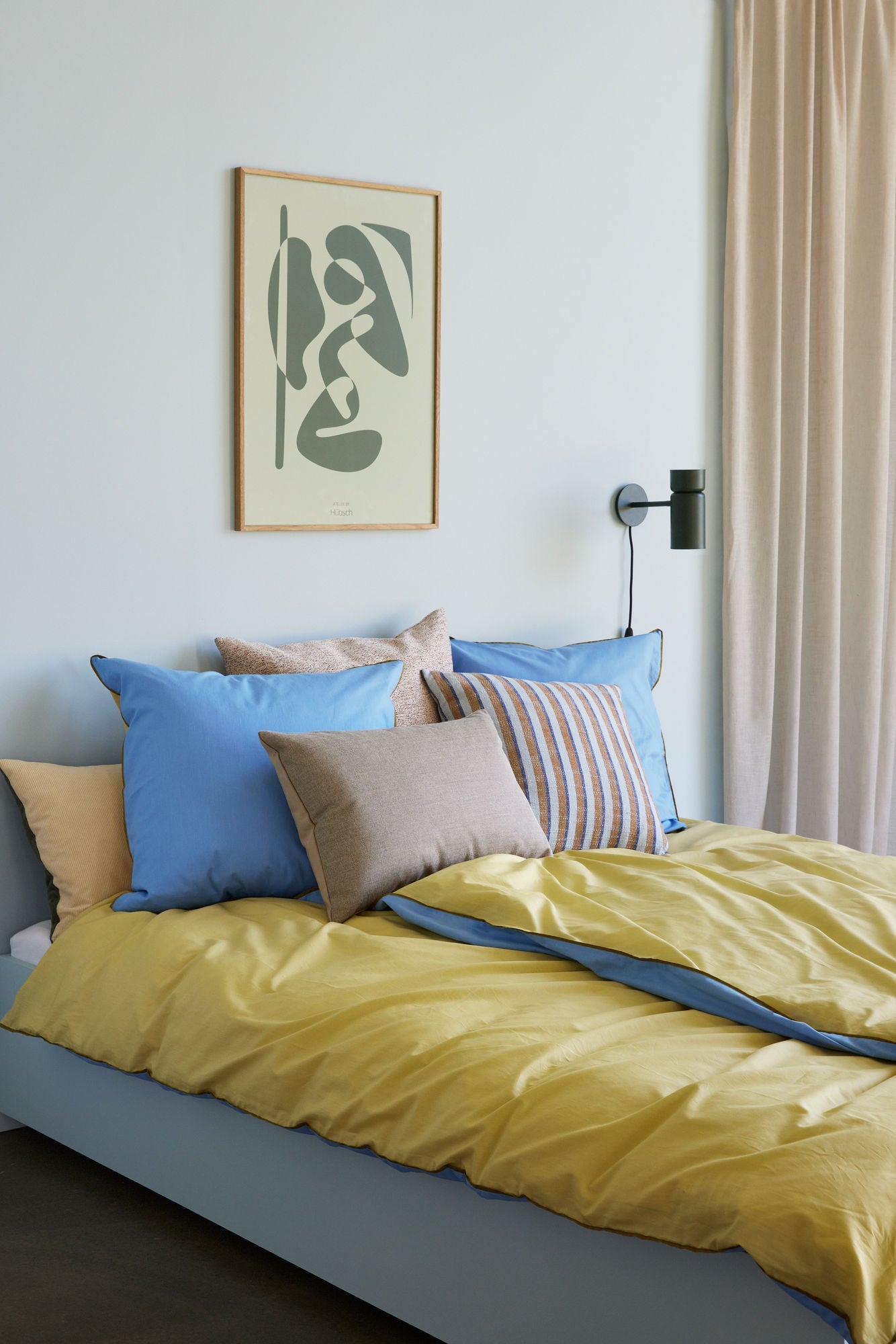 Hübsch Aki Bed Linen 60/200 Blue/Yellow