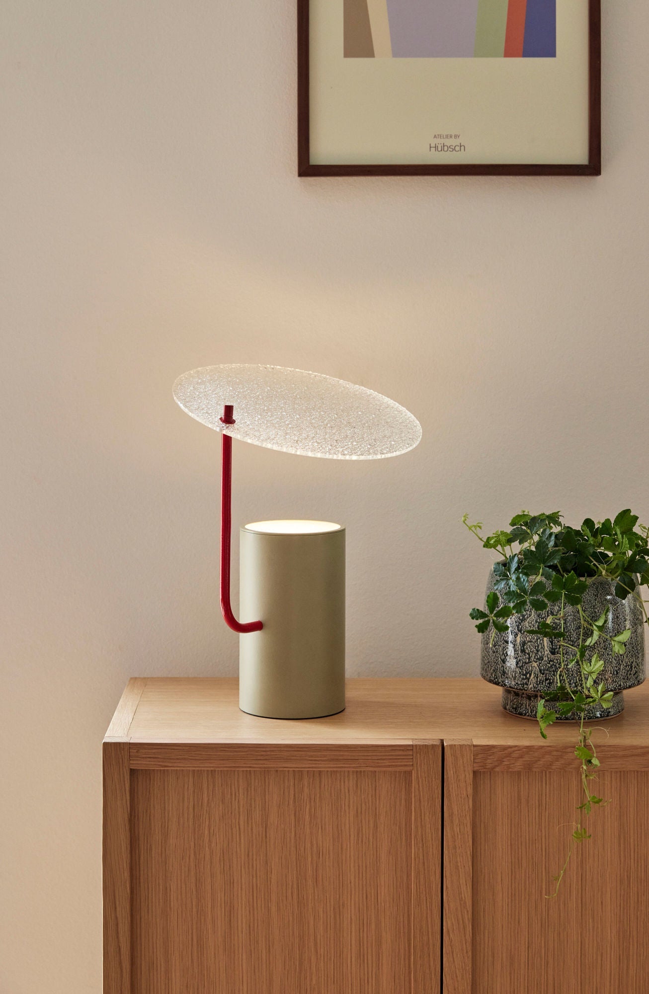 Hübsch Disc Table Lamp Khaki/Red/Textured