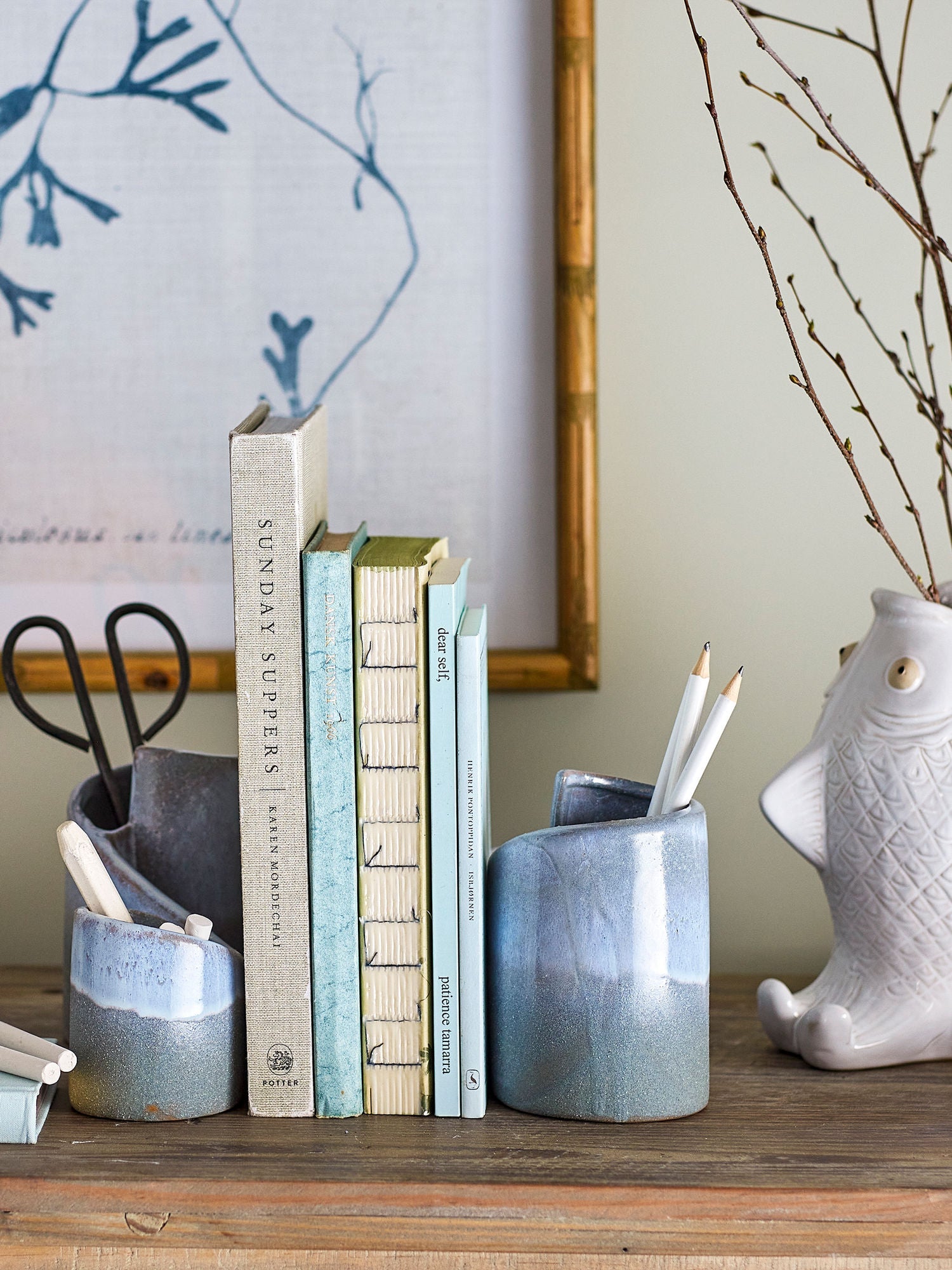 Creative Collection Meliad Bookend, Blue, Stoneware