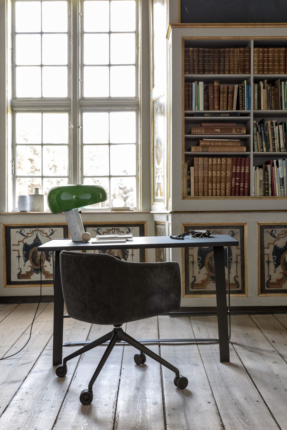 Bent Hansen Hemingway Skrivebord med Skuffe L 120 cm, Matlakeret Eg/Conifer Green Linoleum