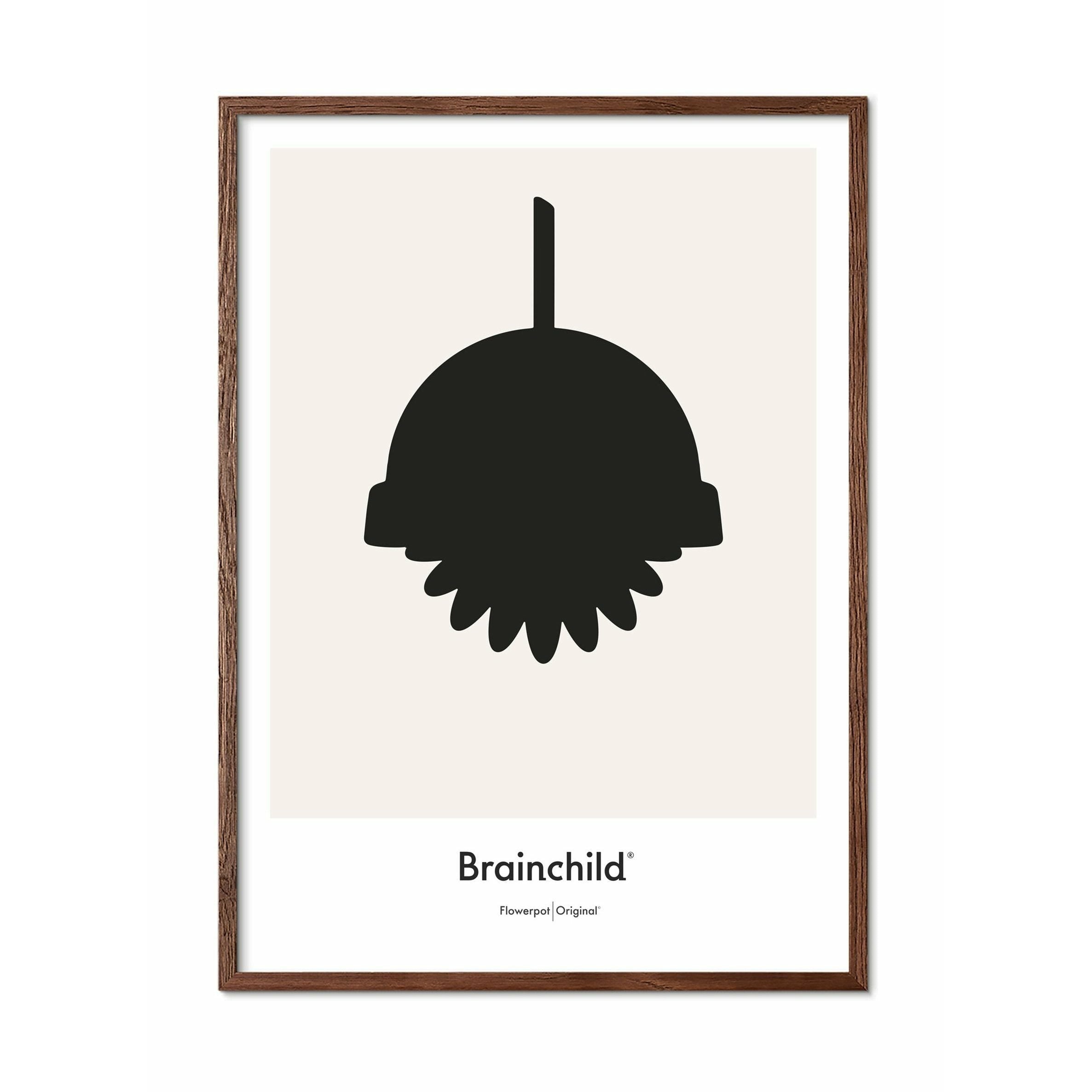 Brainchild Flowerpot Designikon Plakat, Ramme I Mørkt Træ 70X100 Cm, Grå