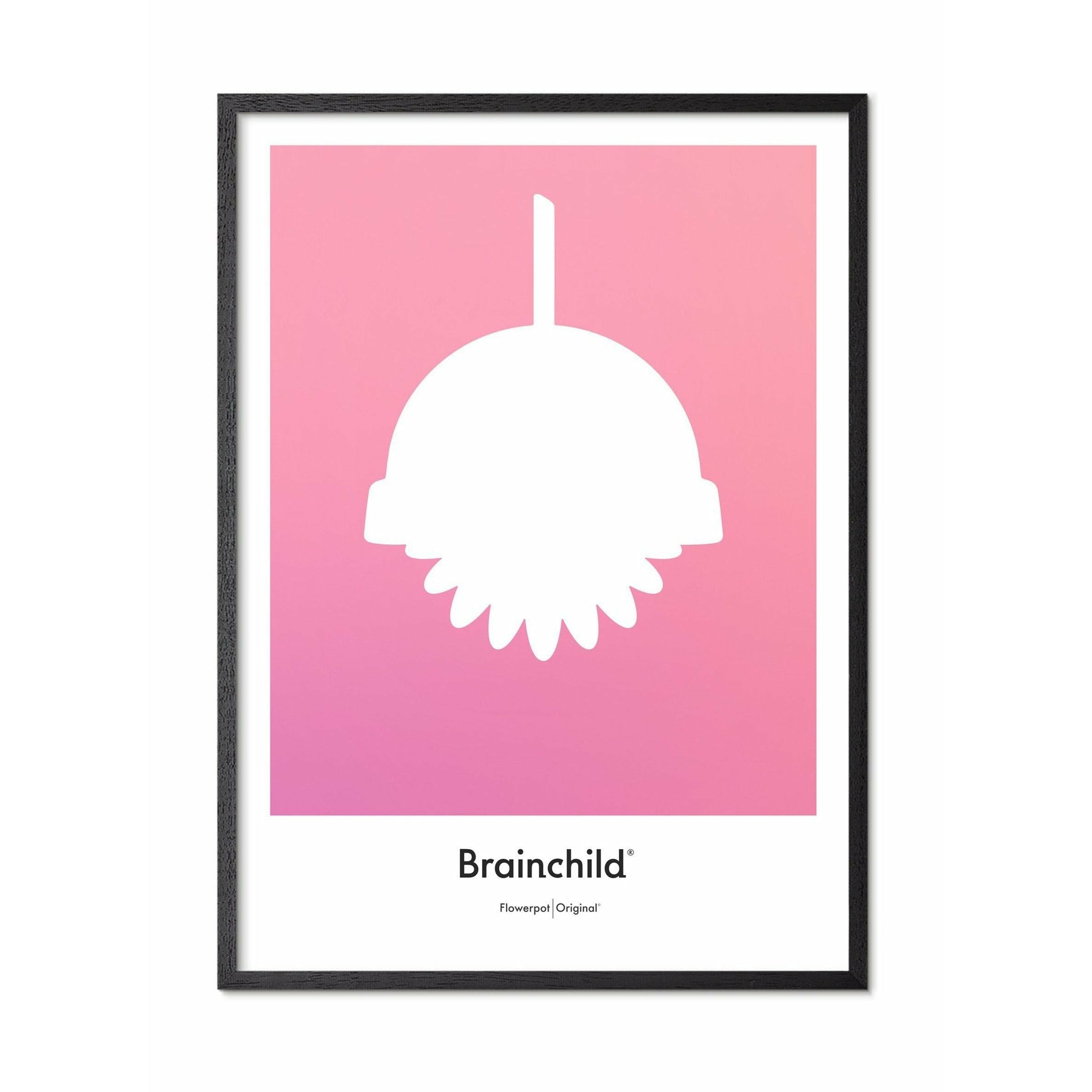 Brainchild Flowerpot Designikon Plakat, Ramme I Sortmalet Træ 70X100 Cm, Rosa