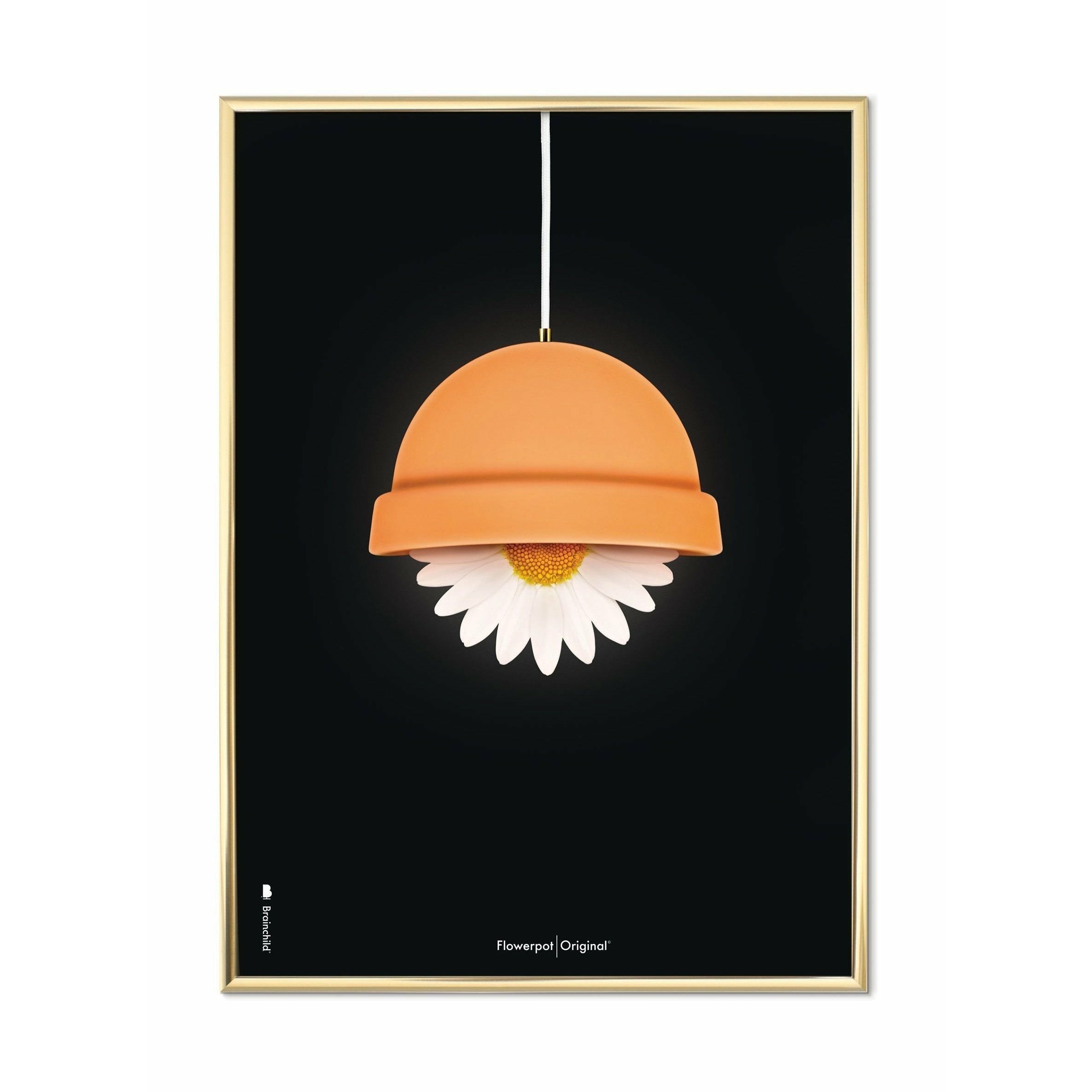 Brainchild Flowerpot Klassisk Plakat, Messingfarvet Ramme A5, Sort Baggrund