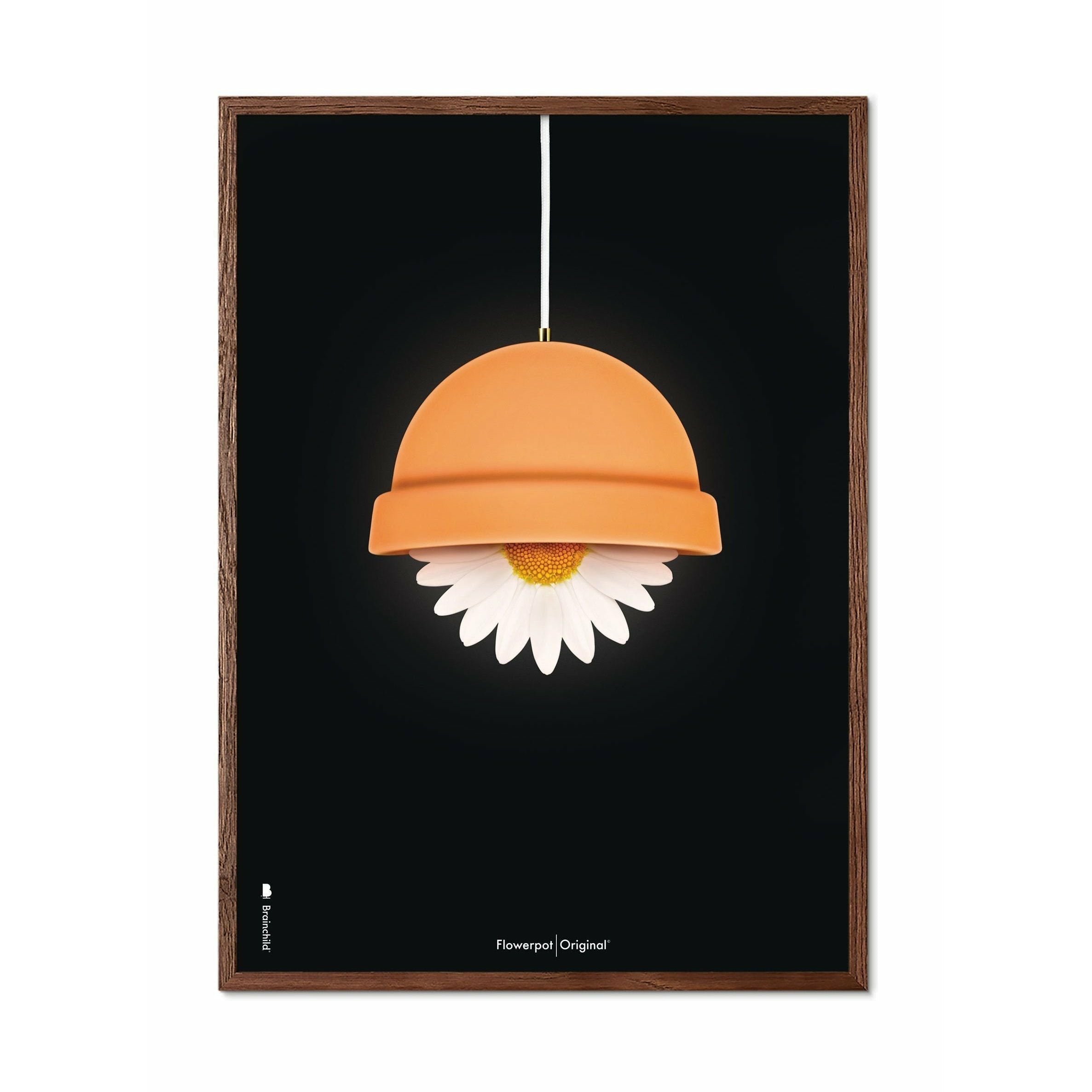 Brainchild Flowerpot Klassisk Plakat, Ramme I Mørkt Træ A5, Sort Baggrund