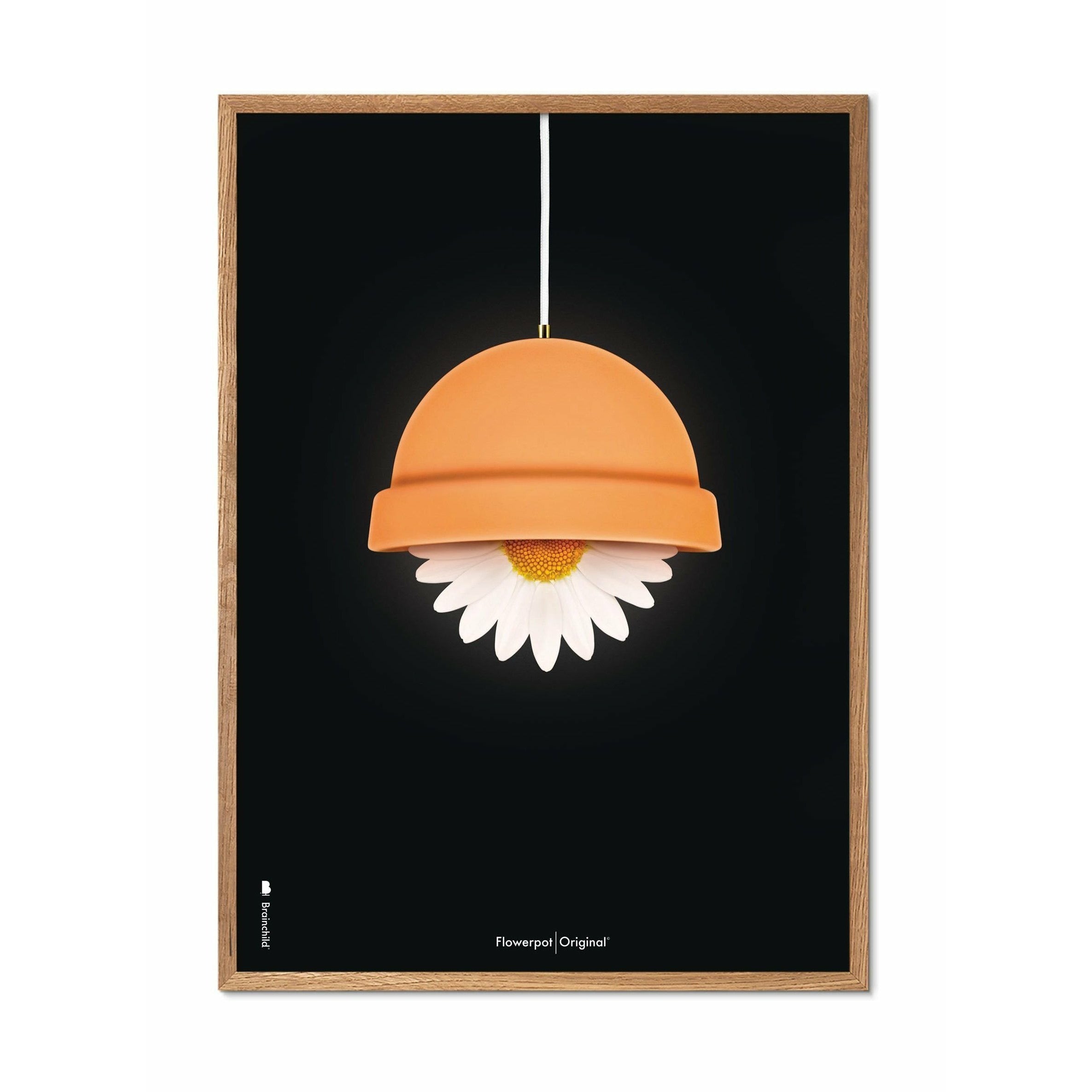 Brainchild Flowerpot Klassisk Plakat, Ramme I Lyst Træ 50X70 Cm, Sort Baggrund