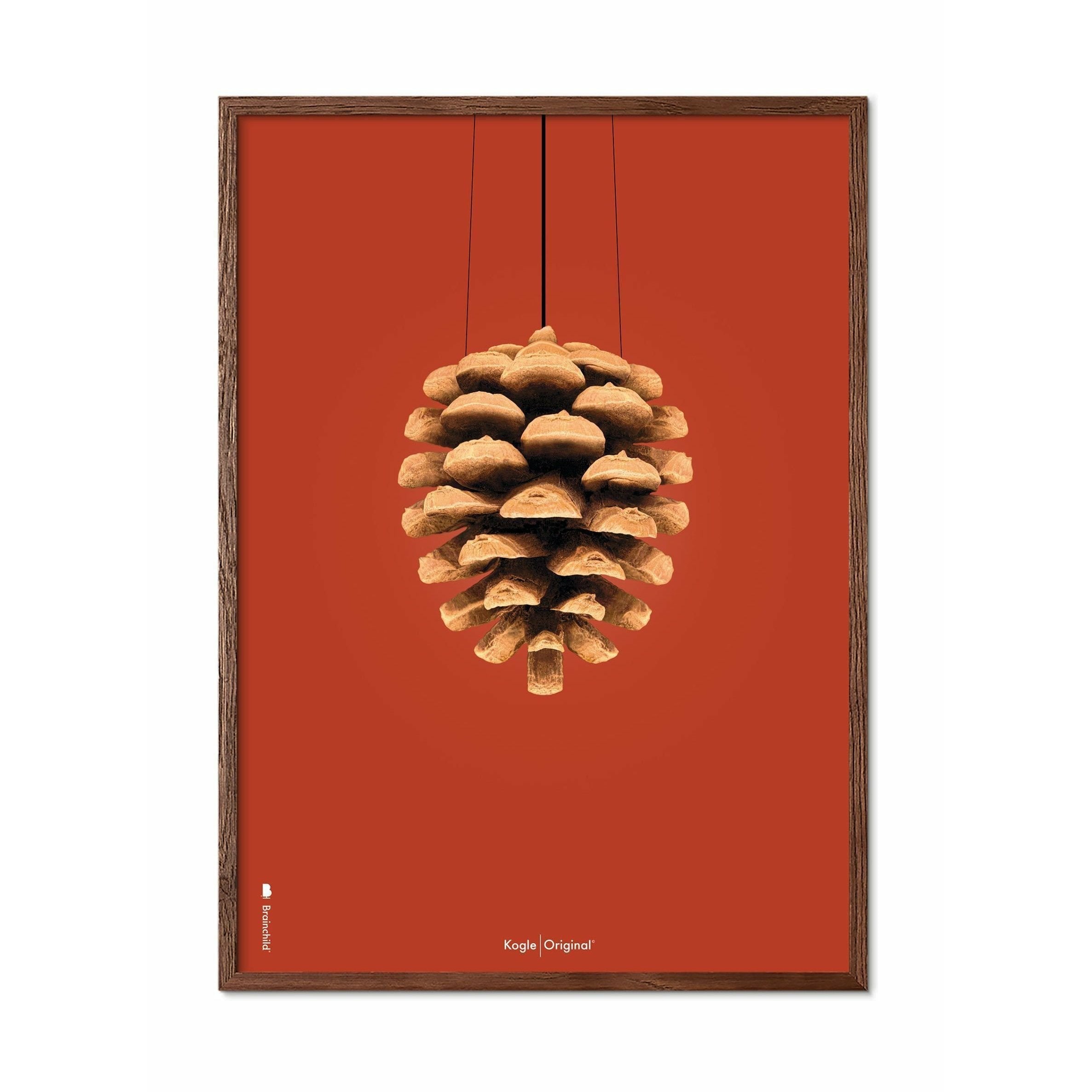Brainchild Kogle Klassisk Plakat, Ramme I Mørkt Træ 30X40 Cm, Rød Baggrund