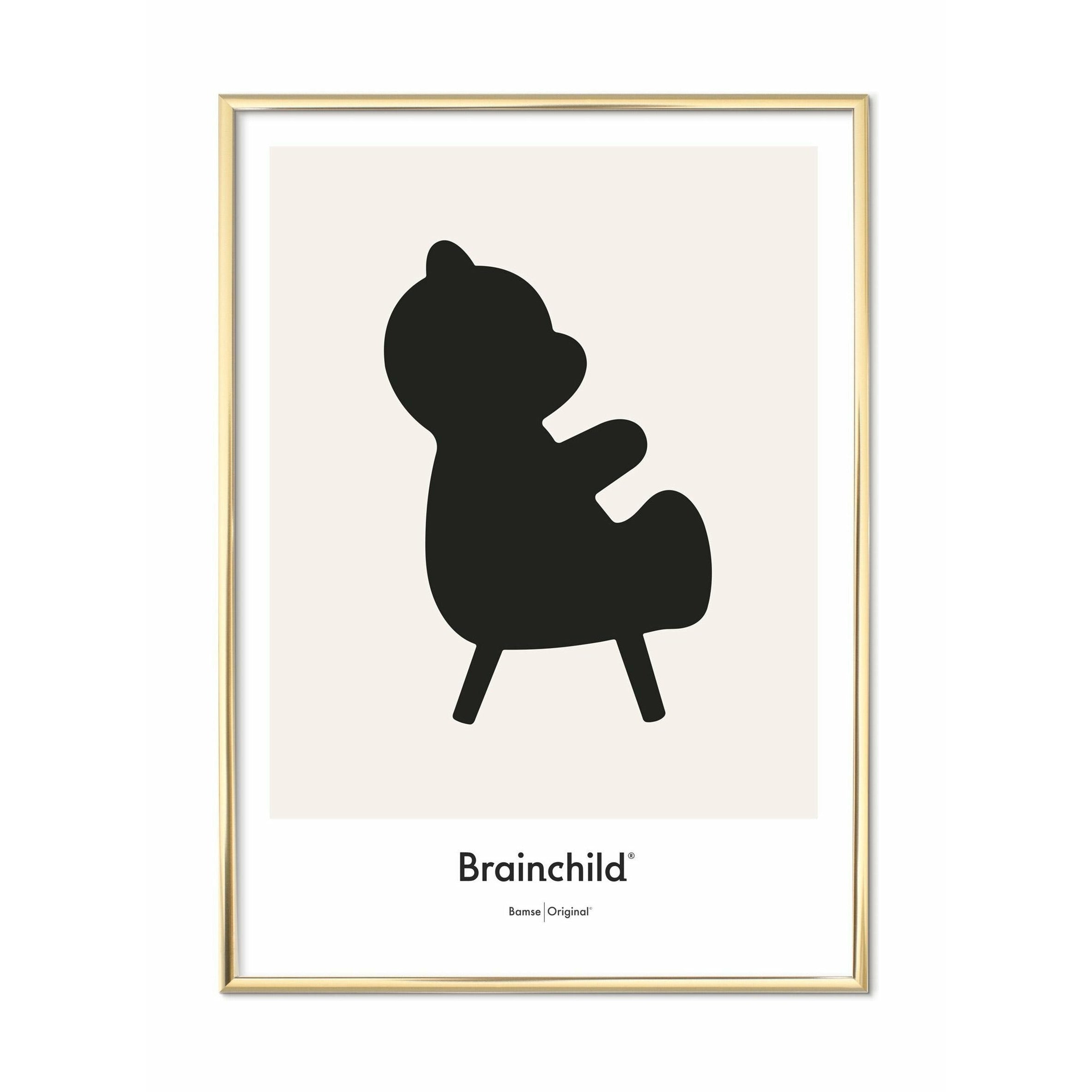 Brainchild Bamse Designikon Plakat, Messingfarvet Ramme 30X40 Cm, Grå