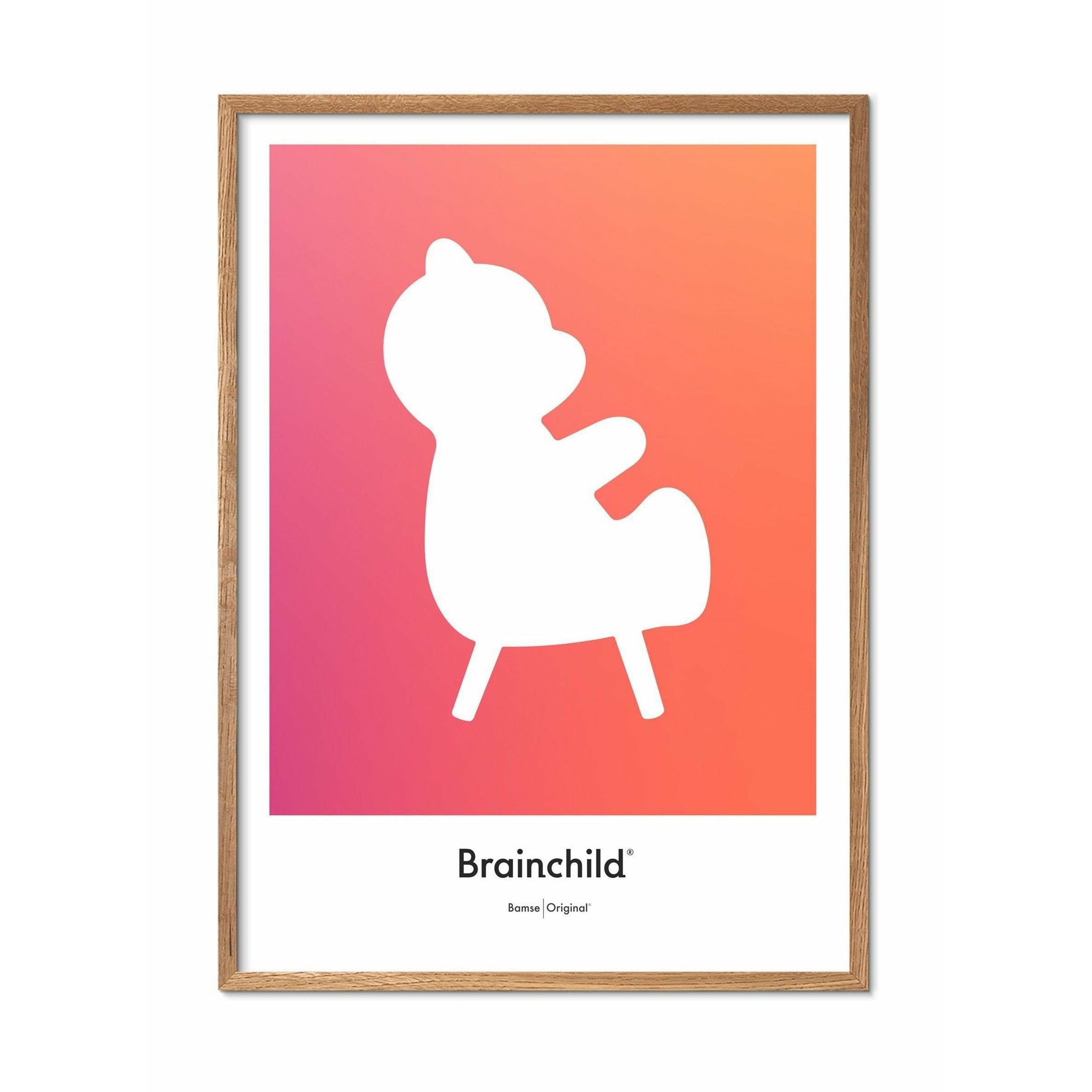 Brainchild Bamse Designikon Plakat, Ramme I Lyst Træ 30X40 Cm, Orange