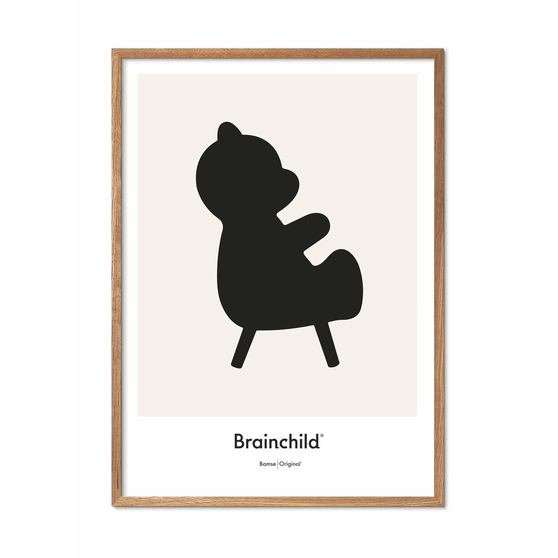 Brainchild Bamse Designikon Plakat, Ramme I Lyst Træ A5, Grå