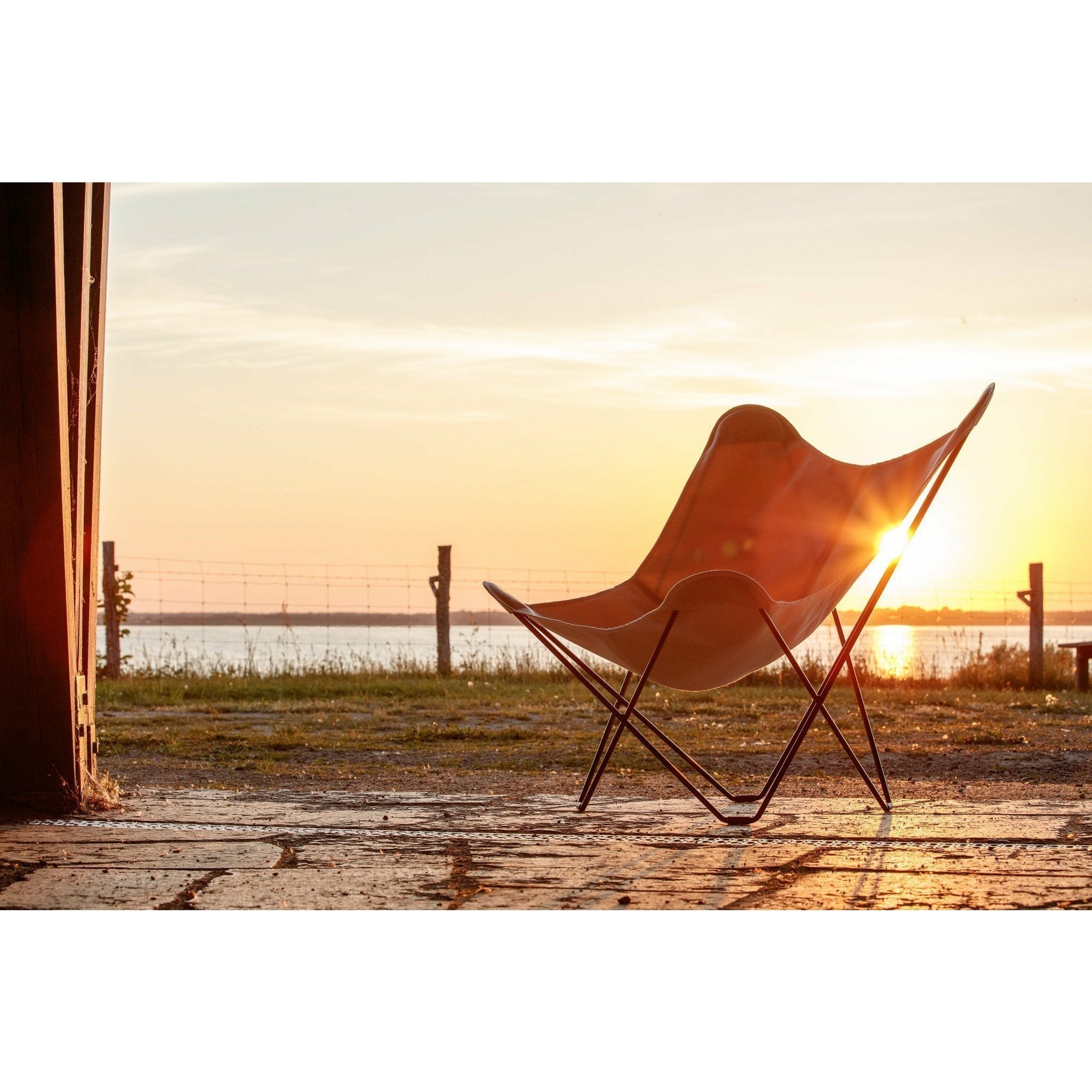 Cuero Sunshine Mariposa Butterfly Chair, Oyster/Black Galvanized