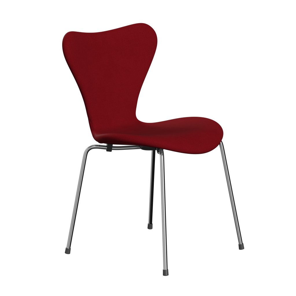 Fritz Hansen 3107 Stol Fuldpolstret, Forkromet Stål/Comfort Bordeaux Rød