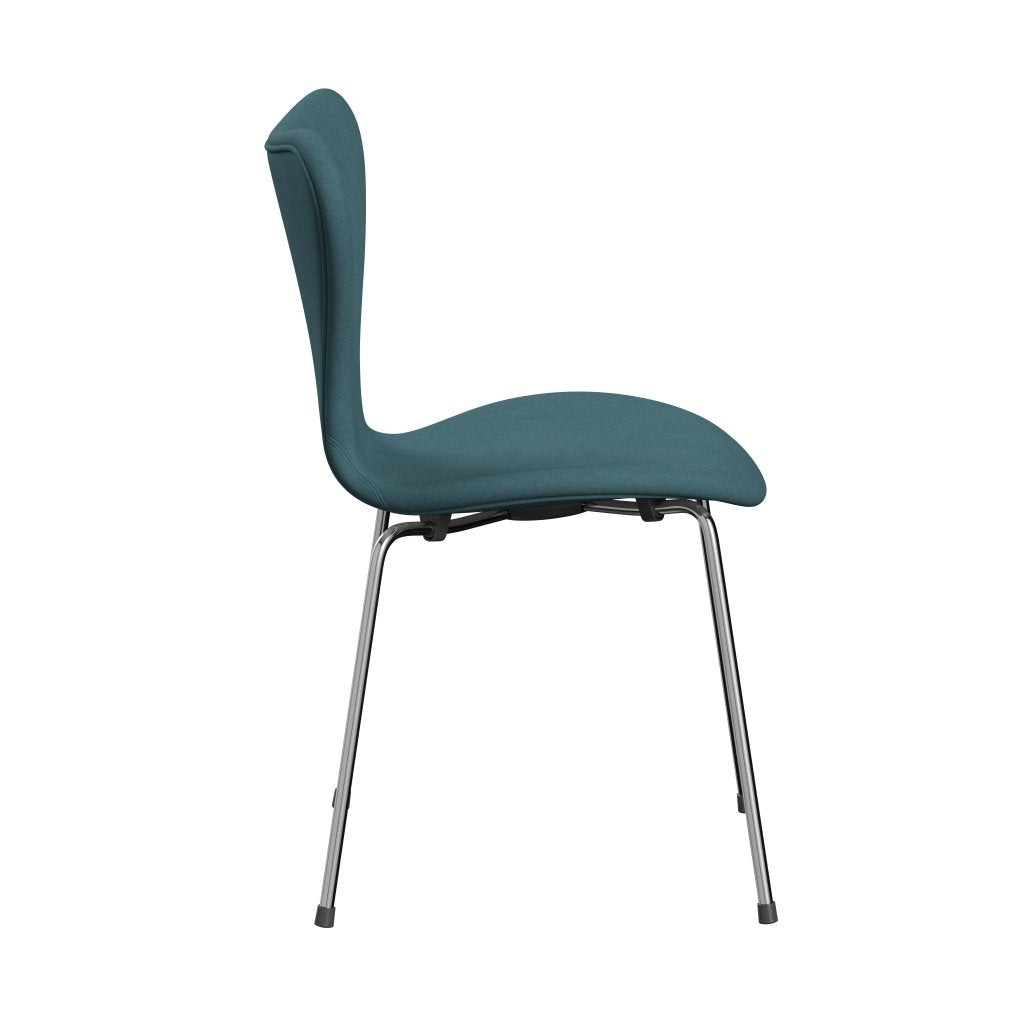 Fritz Hansen 3107 Stol Fuldpolstret, Forkromet Stål/Comfort Lys Grå/Blå