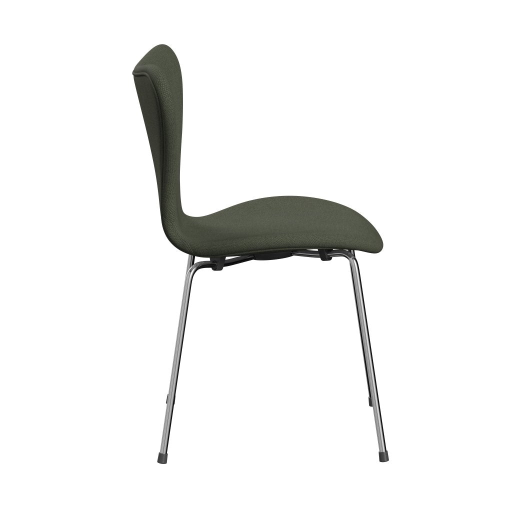 Fritz Hansen 3107 Stol Fuldpolstret, Forkromet Stål/Fiord Olive Green/Mid Green