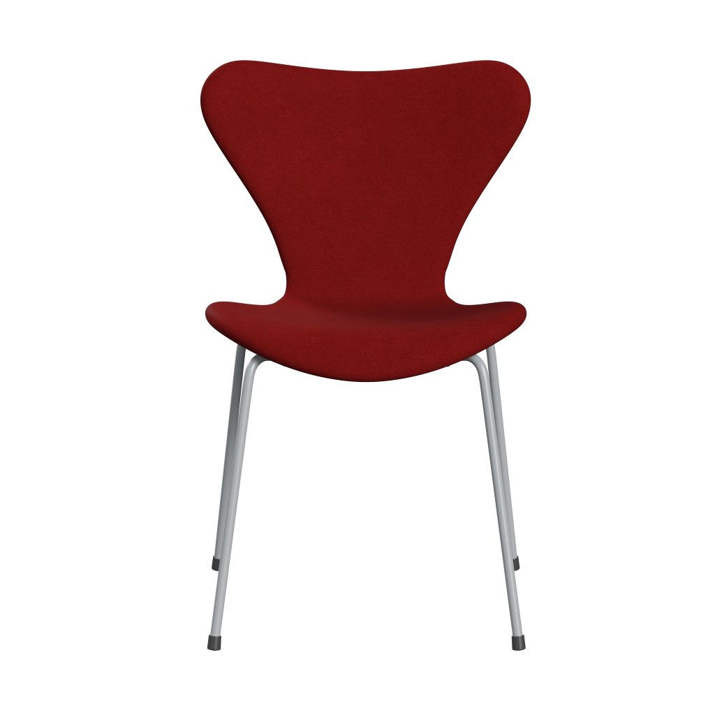 Fritz Hansen 3107 Stol Fuldpolstret, Silver Grey/Divina Bordeaux Rød