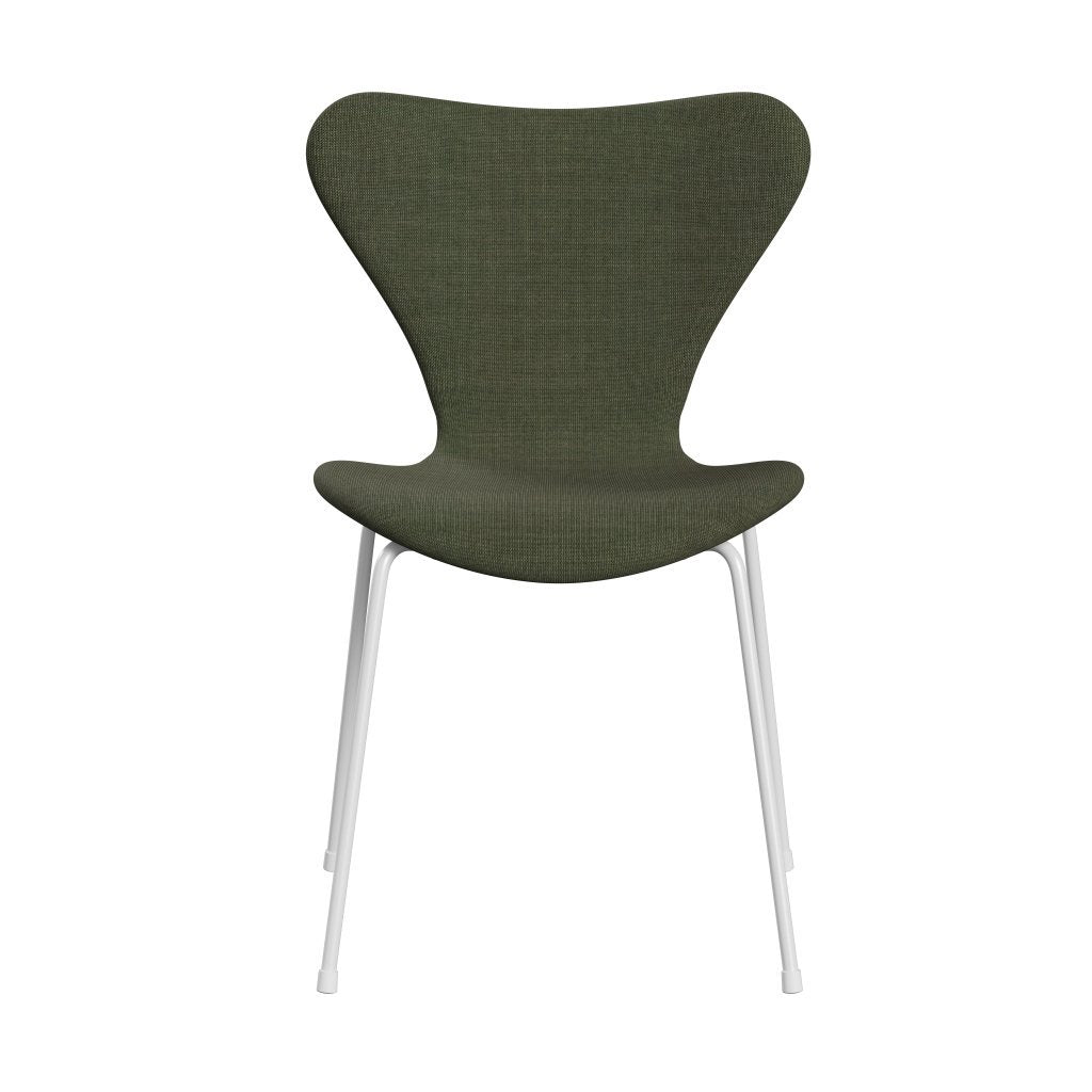 Fritz Hansen 3107 Stol Fuldpolstret, Hvid/Canvas Moss Green