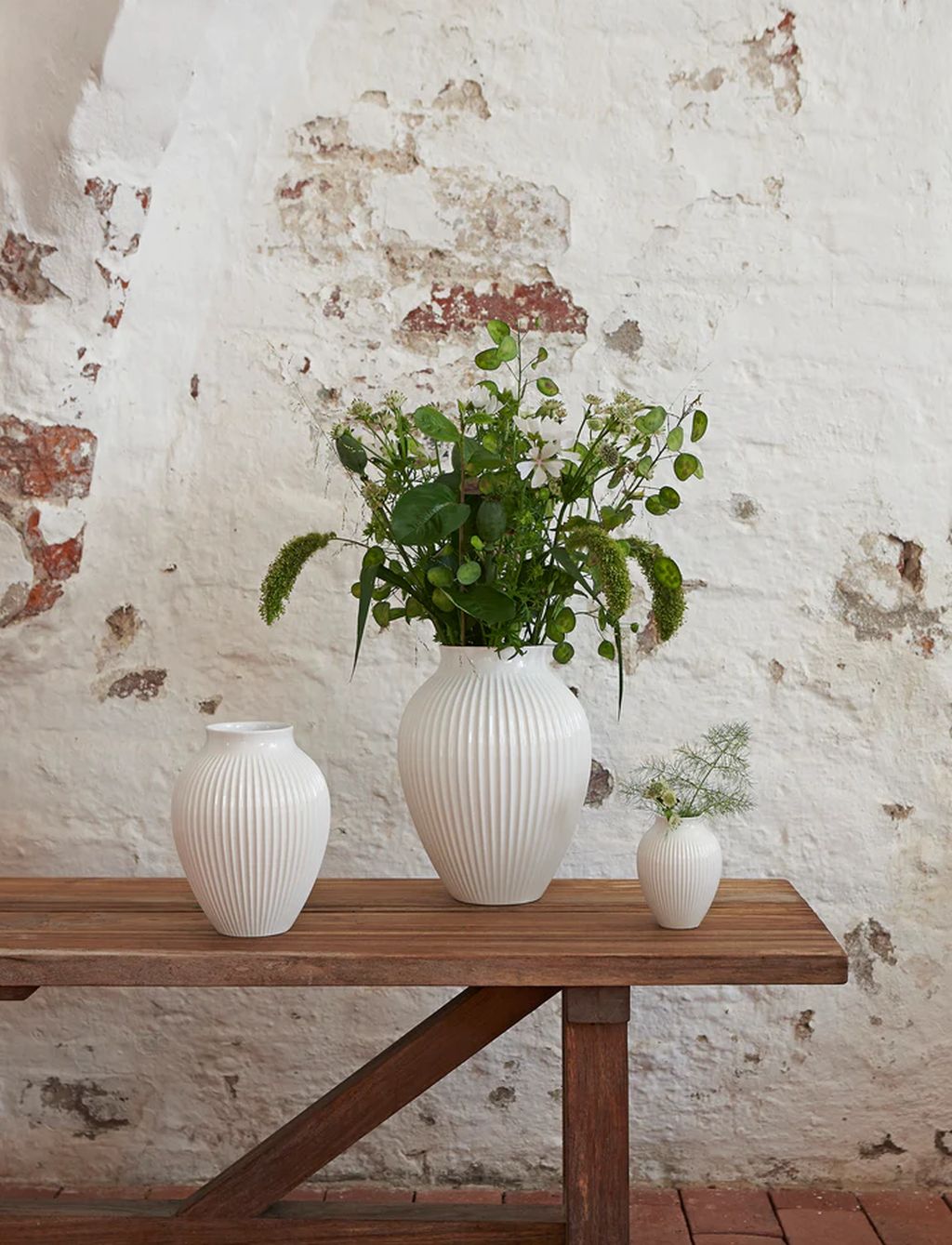 Knabstrup Keramik Vase med Riller H 35 cm, Hvid