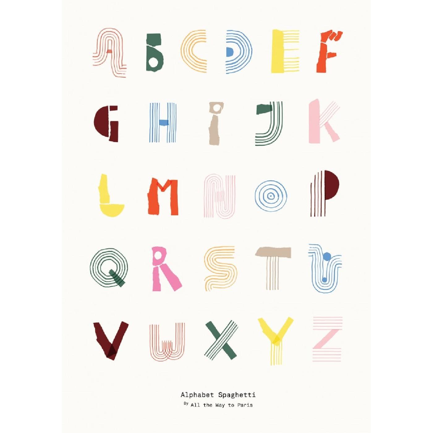 Paper Collective Alphabet Spaghetti Eng Plakat 50X70 Cm, Flerfarvet