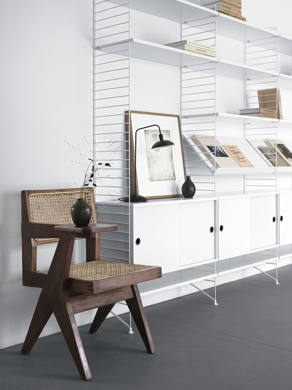 String Furniture String System Skab med Skydedøre 30x78x42 Cm, Hvid