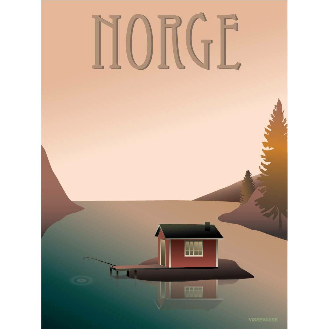 Vissevasse Norge Fiskerhuset Plakat, 30X40 Cm