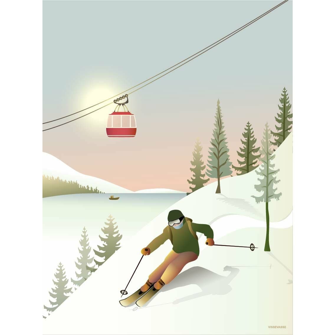Vissevasse Offpiste Skiing Plakat, 15x21 cm
