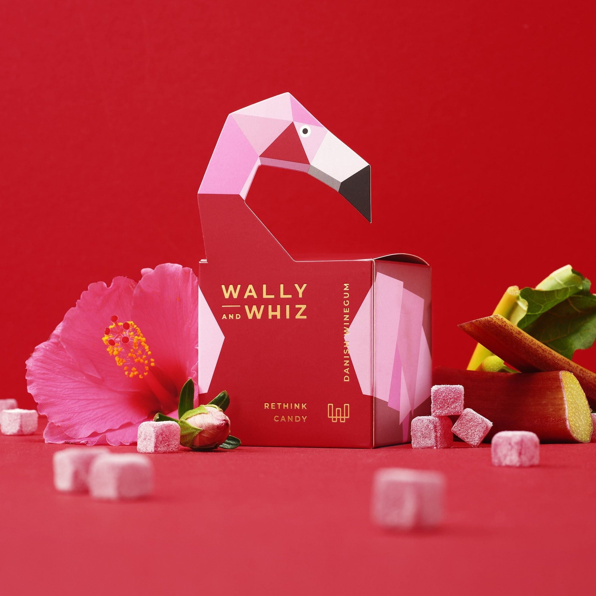 Wally and Whiz LOVE Vingummi Cube Rød Flamingo med Hibiscus med Rabarber, 140g