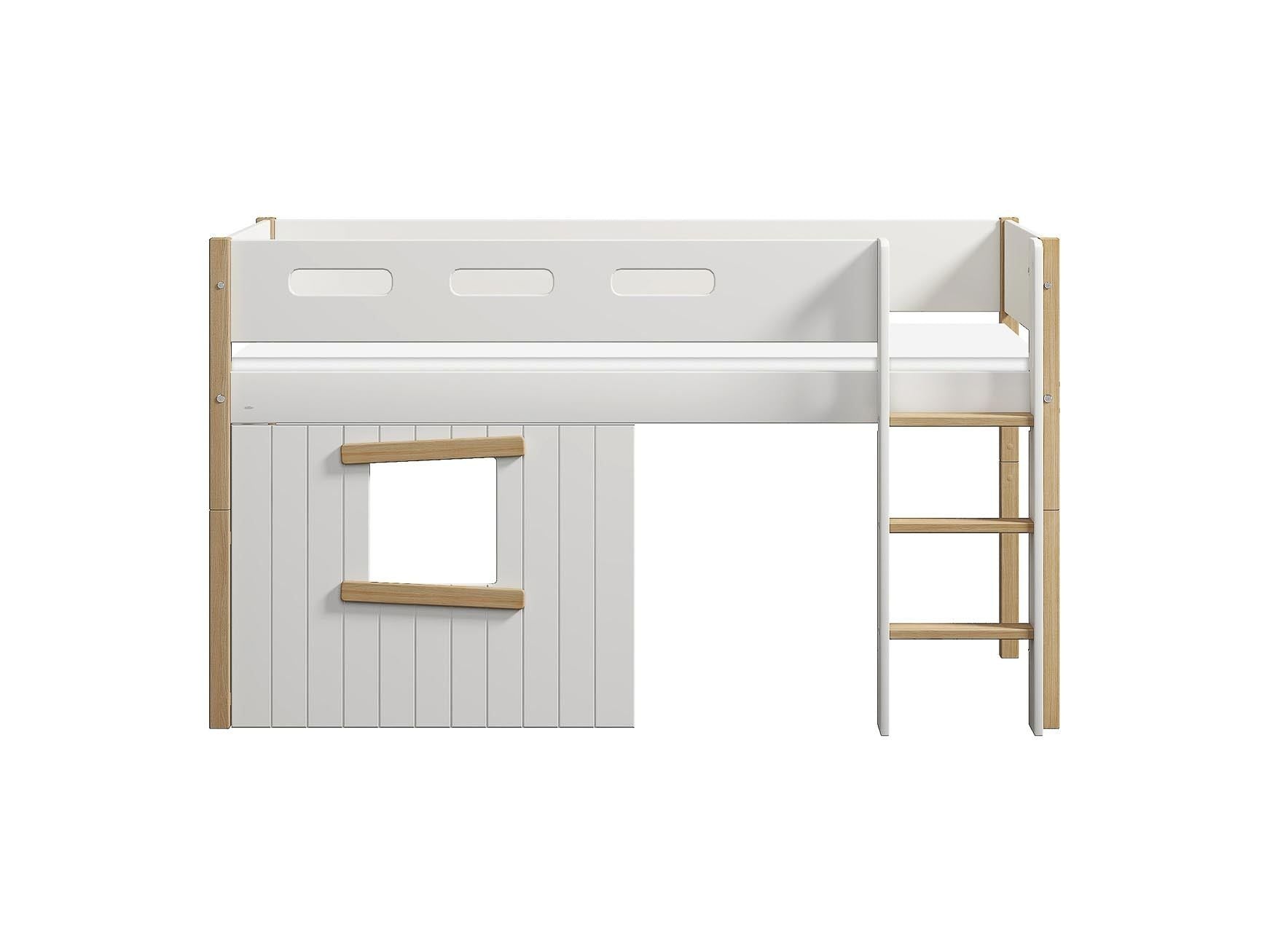 FLEXA Mid-high bed, str. ladder & Treehouse Bed Fronts, oak frame