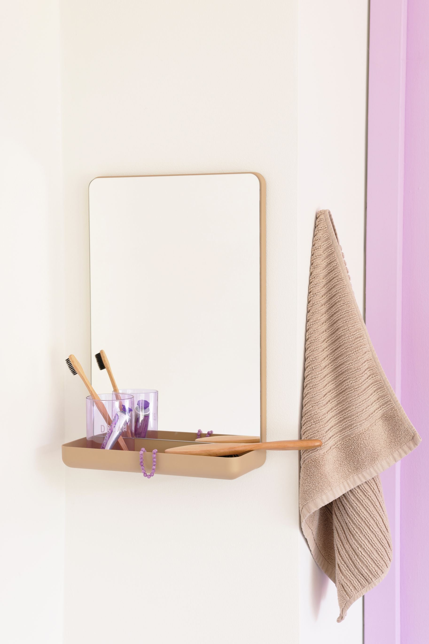 Design Letters Wall Mirror Mirror Shelf, Beige