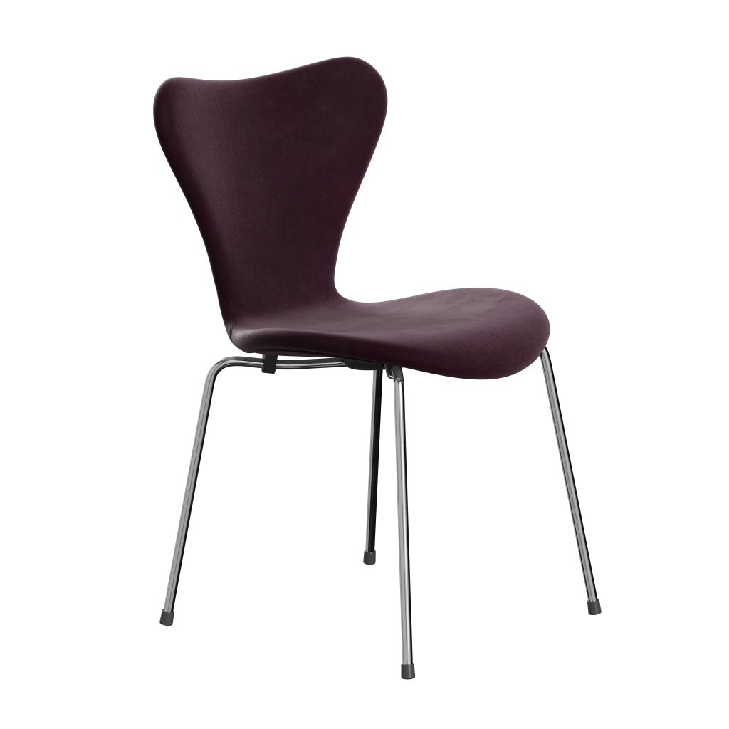 Fritz Hansen 3107 Chair Full Upholstery, Chrome/Belfast Velvet Dark Plum