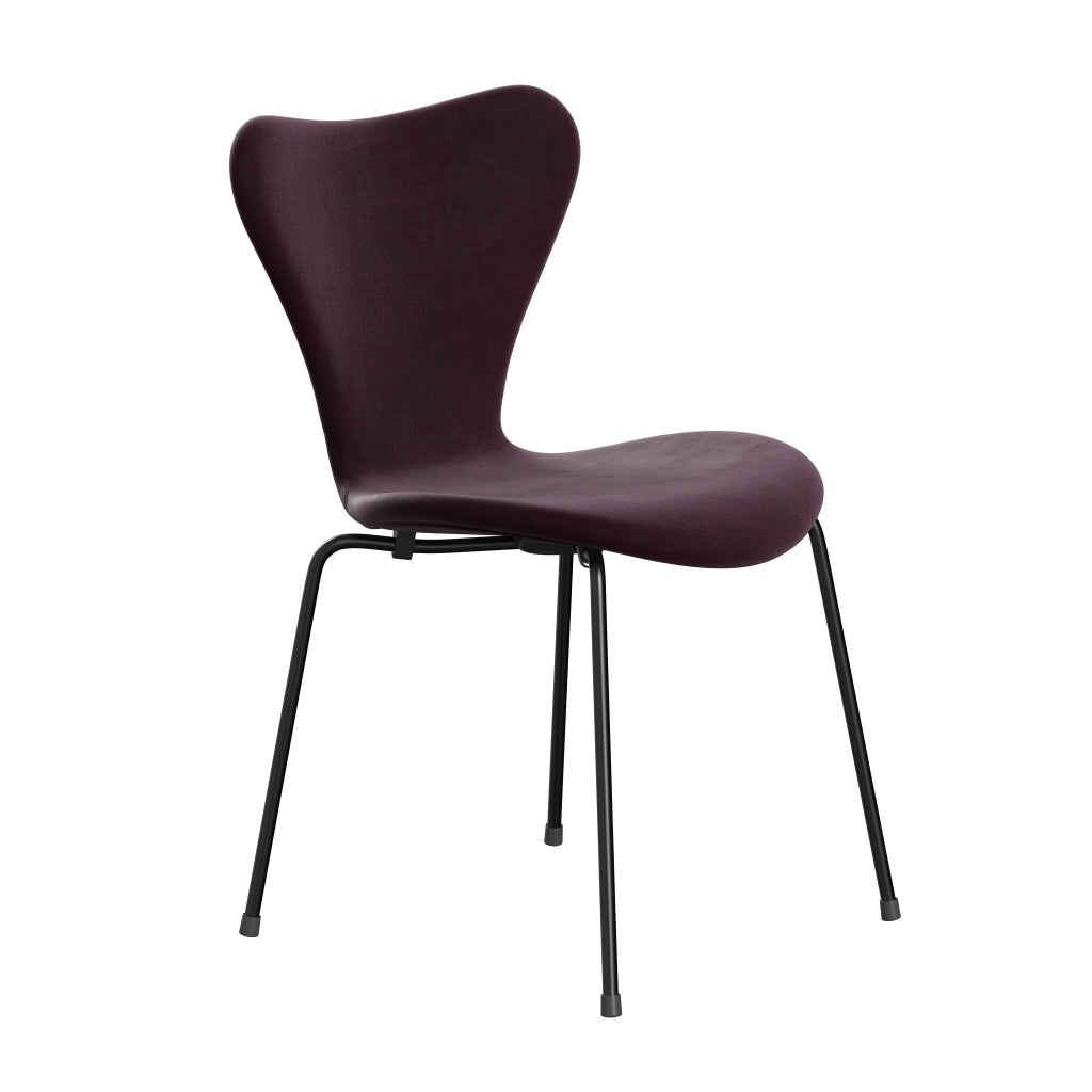 Fritz Hansen 3107 Chair Full Upholstery, Black/Belfast Velvet Dark Plum