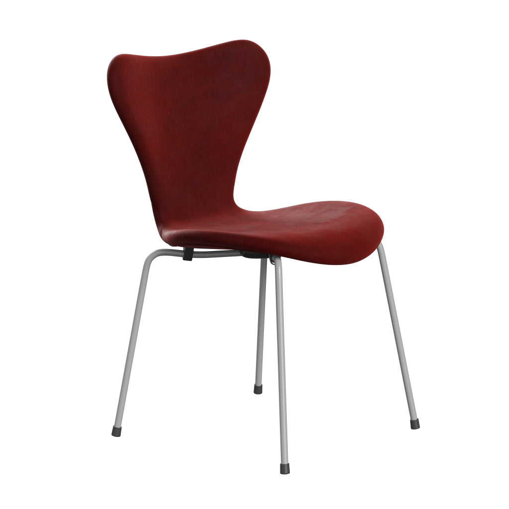 Fritz Hansen 3107 Chair Full Upholstery, Nine Grey/Belfast Velvet Autumn Red