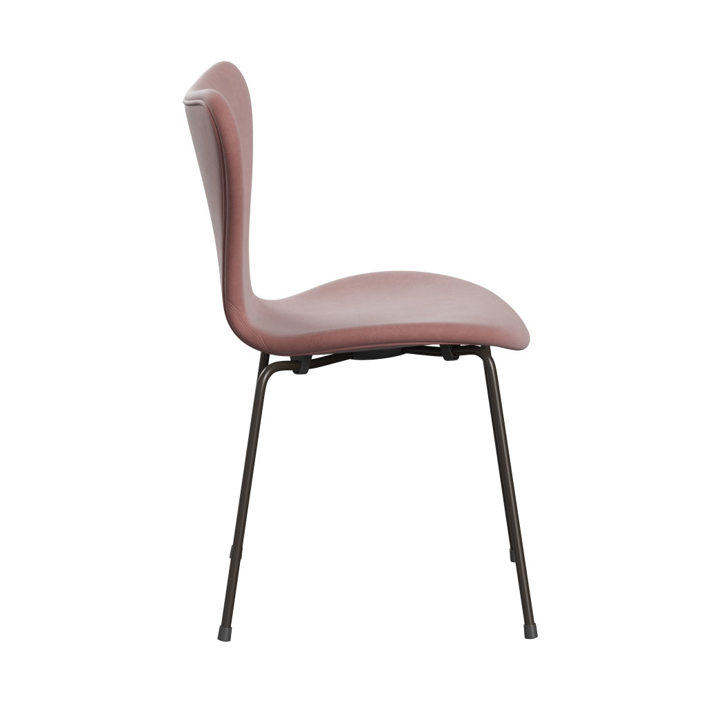 Fritz Hansen 3107 Chair Full Upholstery, Brown Bronze/Belfast Velvet Misty Rose