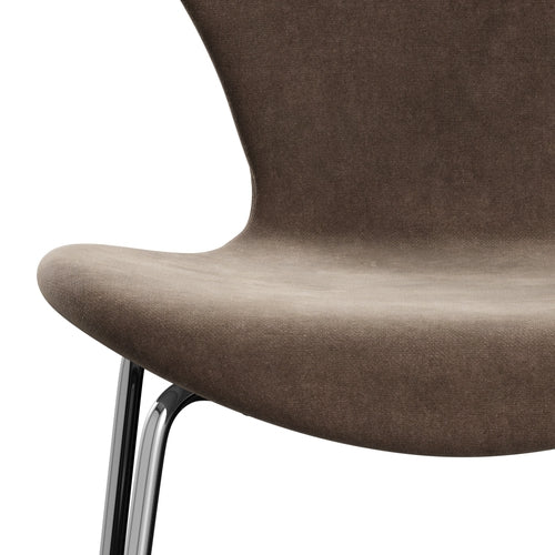 Fritz Hansen 3107 Chair Full Upholstery, Chrome/Belfast Velvet Grey Brown