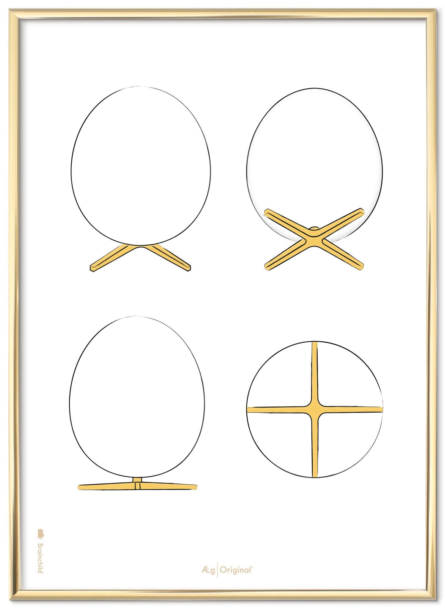Brainchild The Egg Design Sketches Poster Frame Made Of Brass Colored Metal 30x40 Cm, White Background