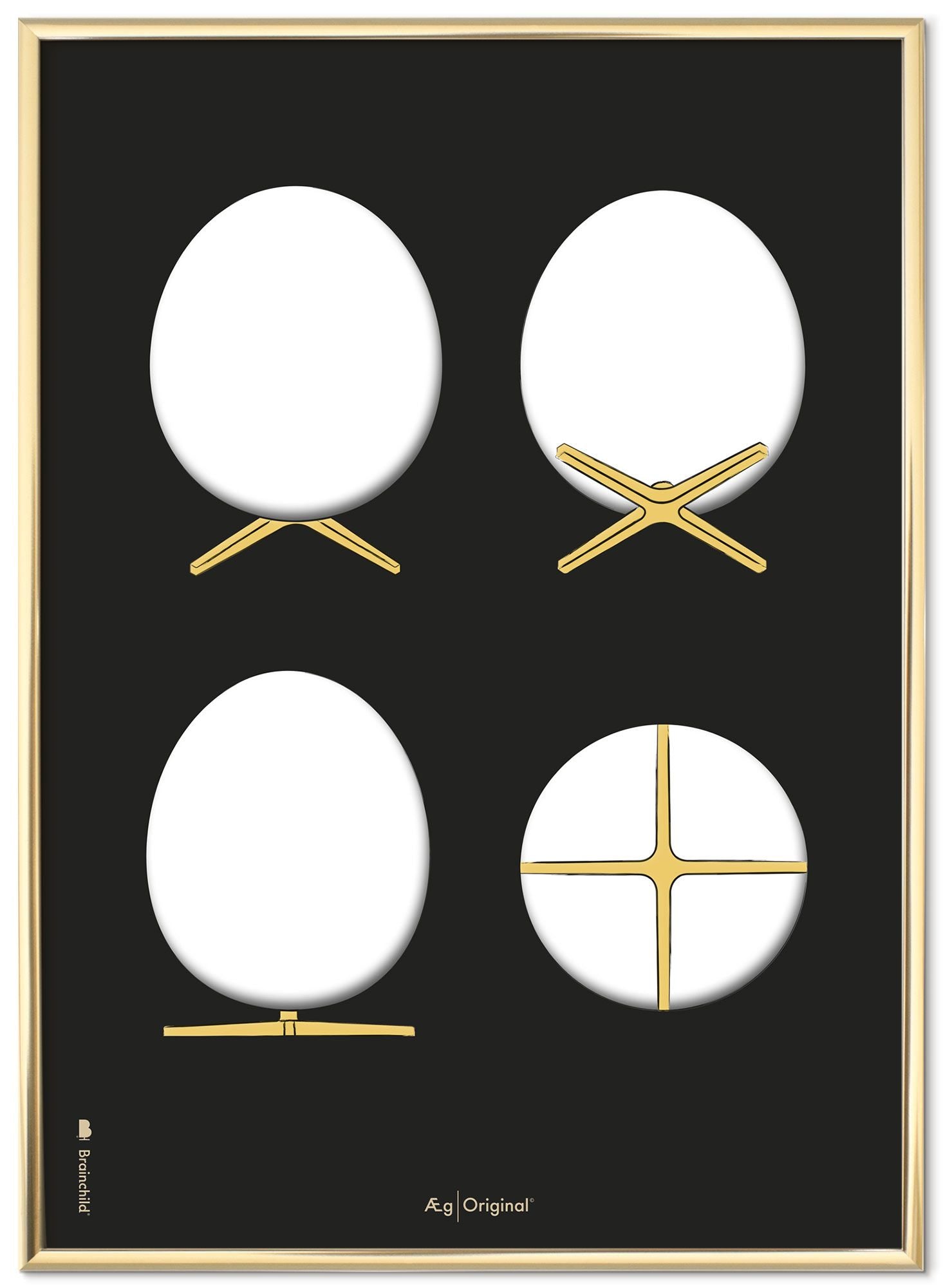 Brainchild The Egg Design Sketches Poster Frame Made Of Brass Colored Metal A5, Black Background